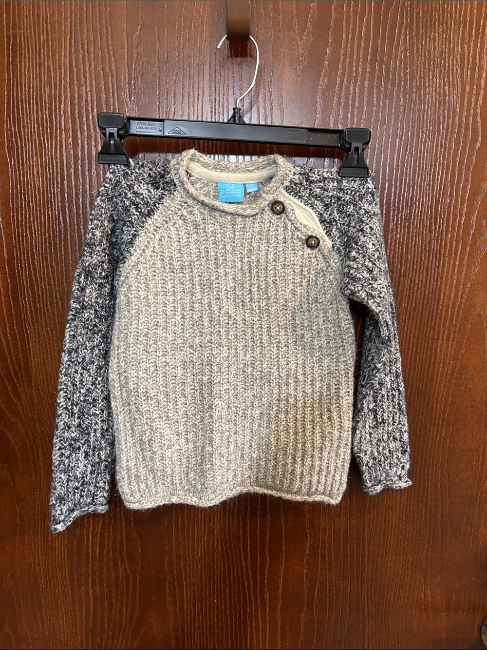 Beat Camp Kid’s Two-Tone Crewneck Button-Shoulder Sweater - Cream/Gray 3T